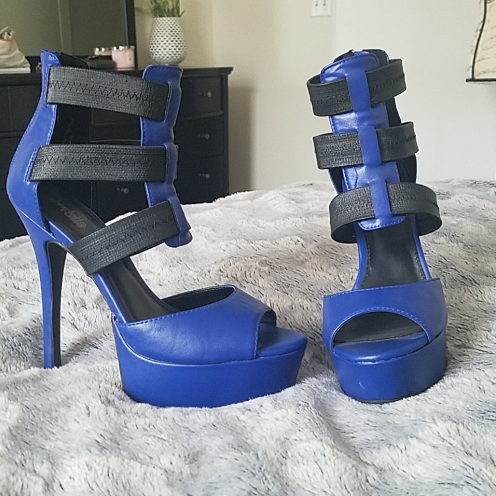 Cobalt blue with black straps  heels size 8